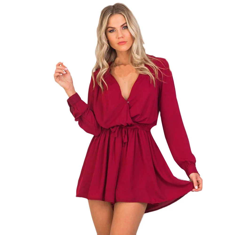

Jumpsuit Women Bodysuit Sexy Playsuit High Waist Sexy V-neck Long Sleeve Chiffon Playsuit Casual Jumpsuits Combinaison Femme-30