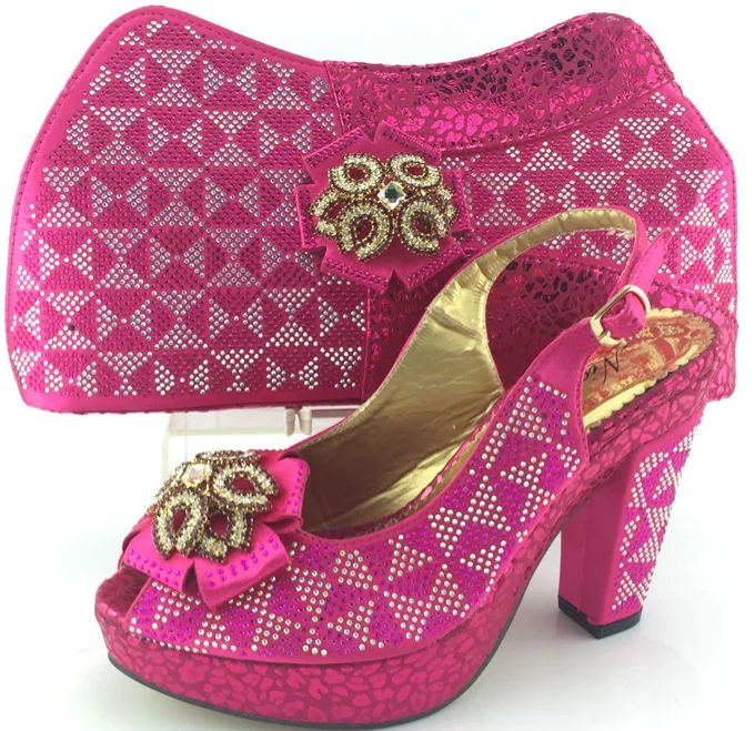 ME3332 New design Fuchsia pink platform high heel african italian shoes and matching bag for wedding