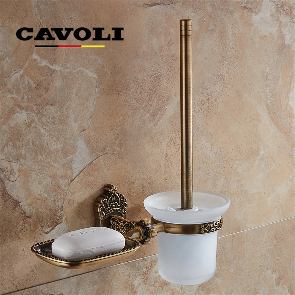 Cavoli European style Bronze Wall mounted Toilet Brush Holders And Frosted Glass Toilet Brush