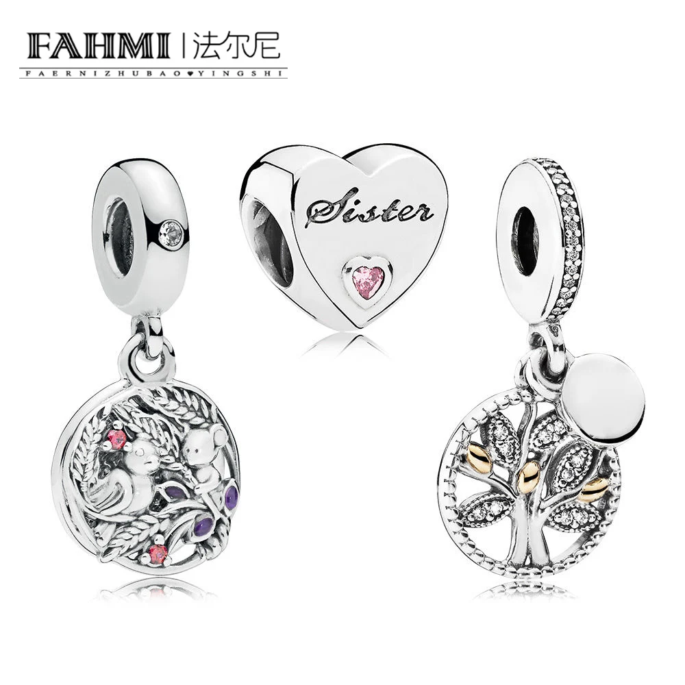 

FAHMI 100% 925 Sterling Silver 1:1 FAMILY HERITAGE SILVER Pendant ALWAYS BY YOUR SIDE HANGING CHARM SISTER'S LOVE CHARM Bead Set