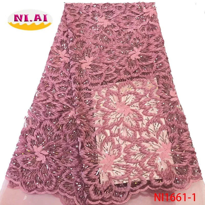 

African Lace Fabric Pink Nigerian Lace Fabric Bridal 2019 High Quality Velvet Net Tulle Lace Fabric For Wedding Party NI1661B-1