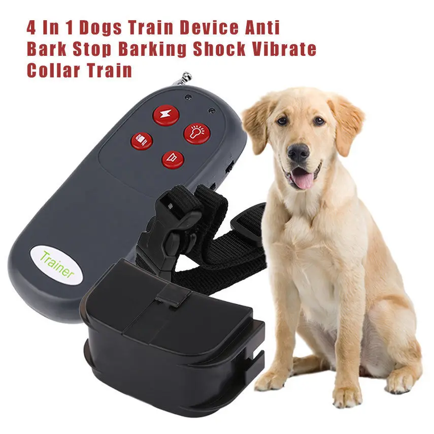 4 In 1 Remote Small Med Dog Training Shock Vibrate Collar Anti Bark