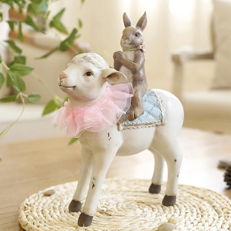 

Home Decoration Accessories Gentleman Rabbit Riding On The Back Of A Sheep Decoration Figurine Living Room Ornament Gift