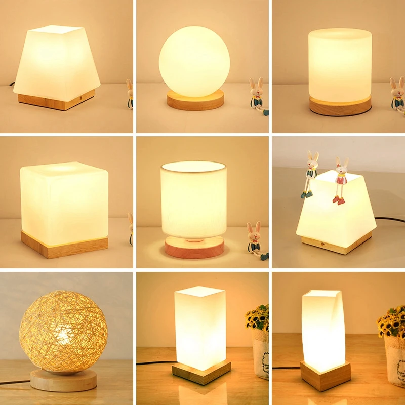 Modern Simplicity Style Wooden Table Lamp Living Room Bedroom Beside Reading Night Light   Retro Polyhedron Indoor Desk Light (1)