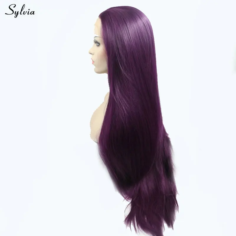 

Sylvia Cosplay Wig Rose Red/Purple Lace Front Wig Silky Straight Heat Resistant Synthetic Wigs for Women Makeup Party Long Hair