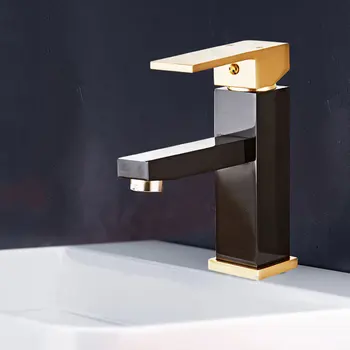 

Gold color handle basin faucet cold and hot water bathroom faucet fashion black style taps mixer