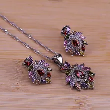 Художественный винтажный кубический циркон, ювелирное изделие, красочный CZ Кристалл, 925 серебро, подвеска, ожерелье, серьги, набор для женщин ST24.1