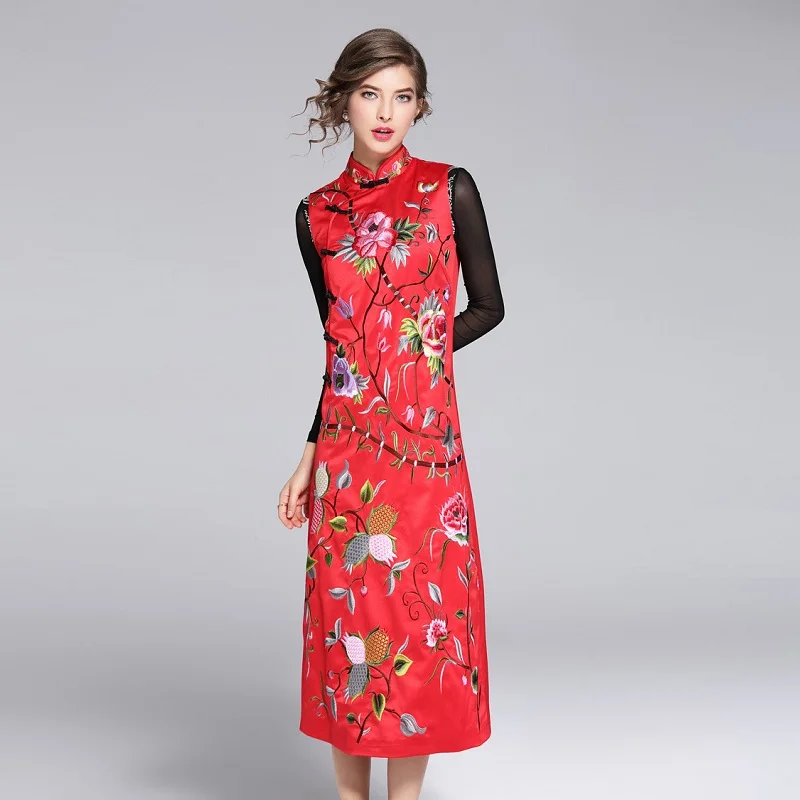 Новое Брендовое китайское платье Qipao коллекция весна лето 2019 женское средней