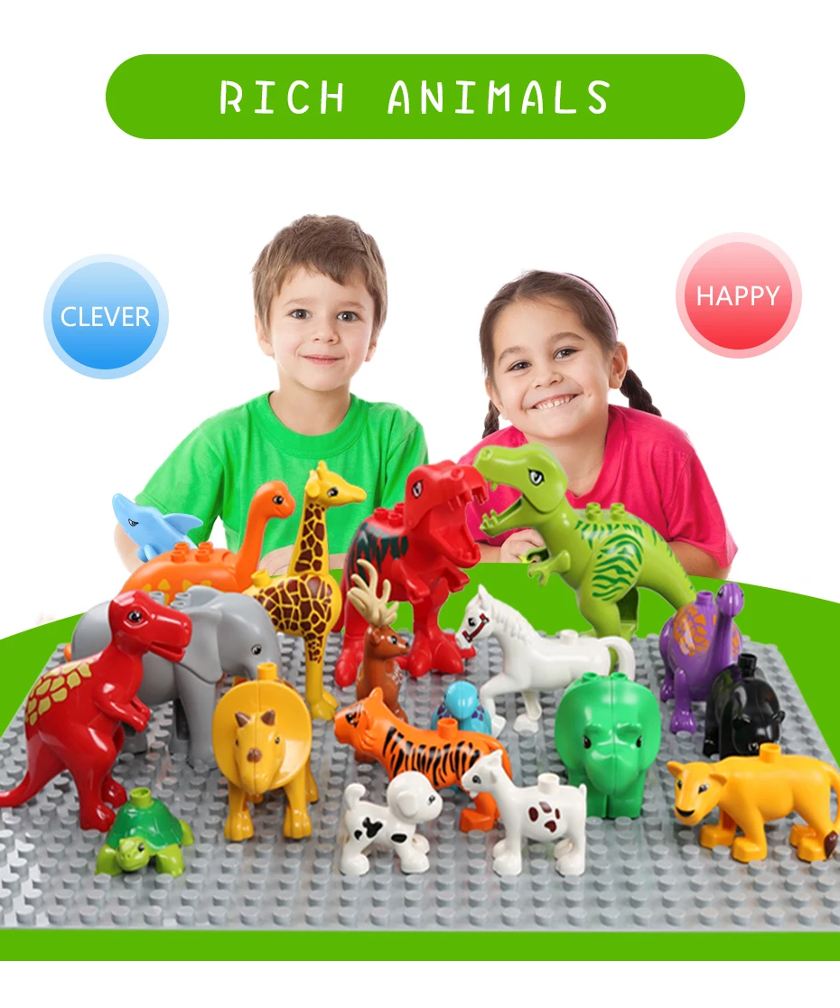 Серия животных, блоки, фигурки, модель, большой размер, строительные блоки, животные, развивающие игрушки для детей, подарок для детей
