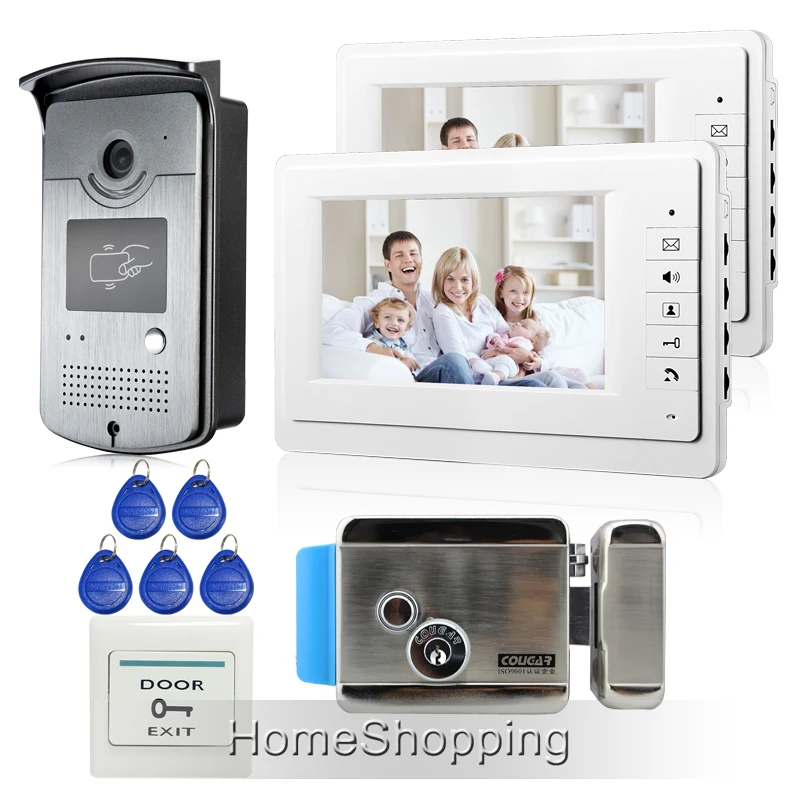 FREE SHIPPING 7 inch Color Video font b Door b font Phone Intercom System 2 Screen