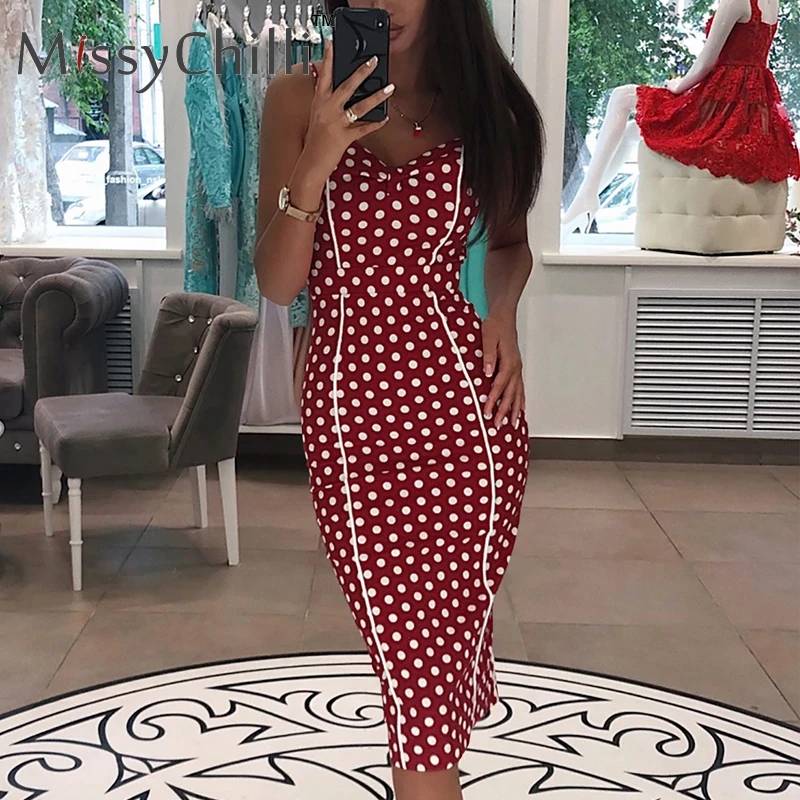 

MissyChilli Sexy dot black sleeveless long dress Women bodycon strap red sundress Summer female elegant holiday beach club dress