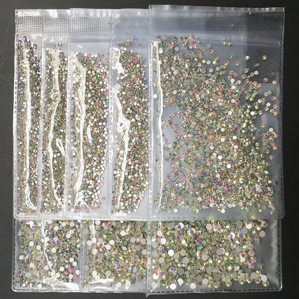 

Top Grade Super Glitter Crystal AB Rhinestones Flat Back Glass Gems Nail Rhinestones For Charms 3D Nails Art Decorations Strass