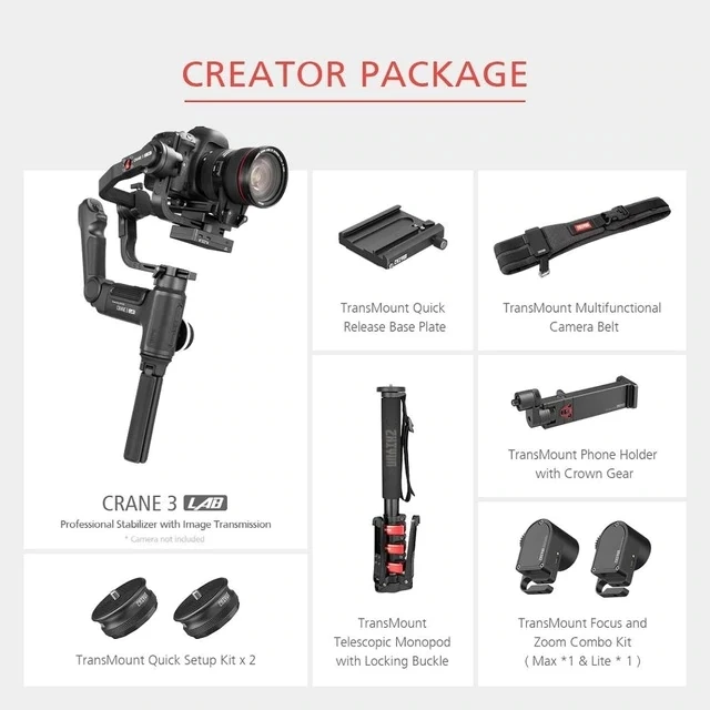 ZHIYUN официальный Crane 3 LAB 3-осевой ручной карданный беспроводной 1080P FHD стабилизатор для камеры передачи изображения для DSLR VS Crane 2 - Цвет: crane3plus