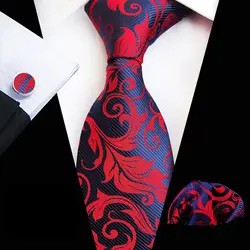 3 шт./компл. 8 см вечерние комплект галстуков для Для мужчин синий и красный цвета галстук с ярким узором комплекты с платком запонки