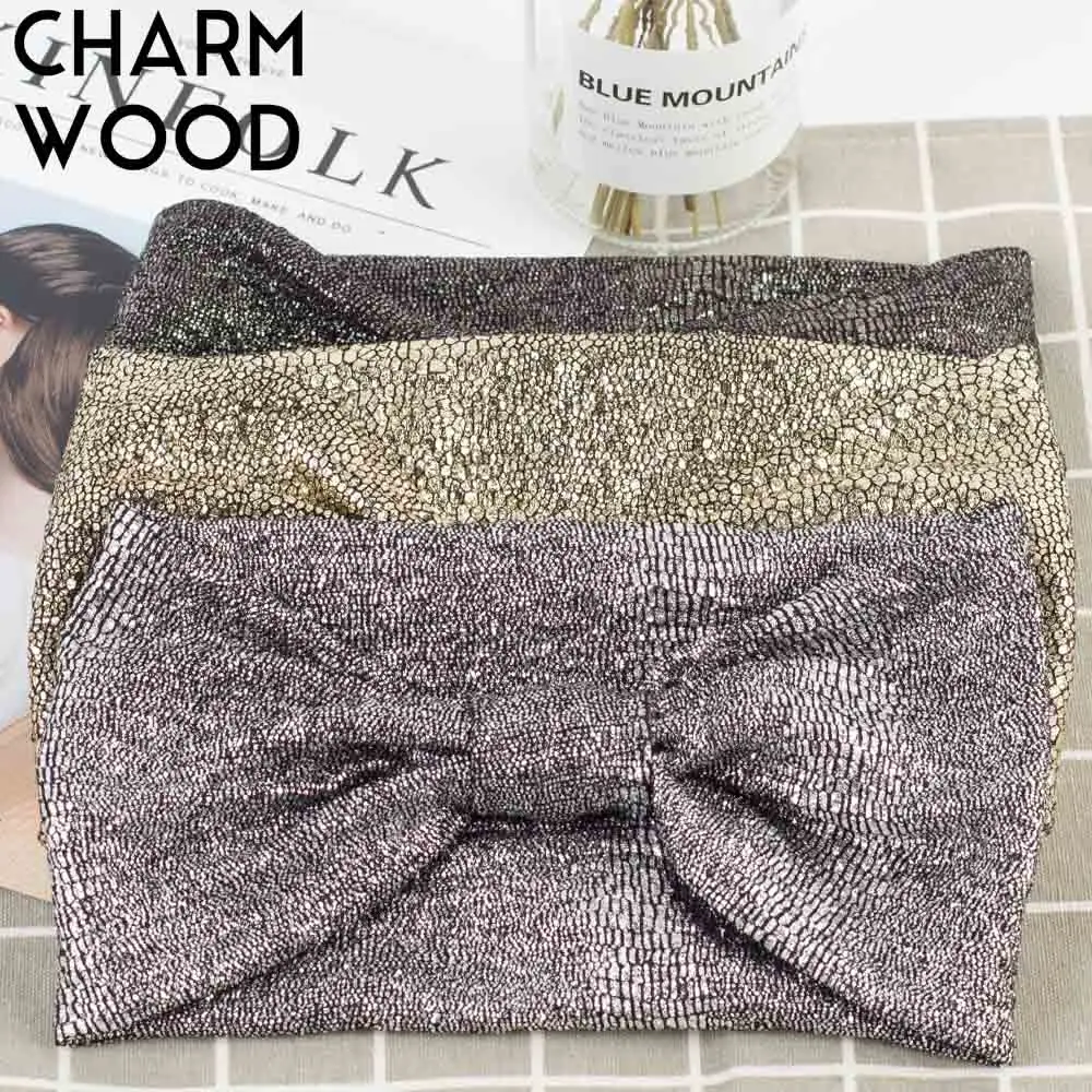 

CHARM WOOD Metallic Color Wide Headbands For Women Spring Fashion Knotted Turban Headband for Ladies Wrap Hairband Accessory