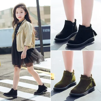 

Children Snow Boots Girls Princess Leather Shoes 2018 Winter New Child Martin Boots Tassels Warm Shoes Ankle Boots Black Red