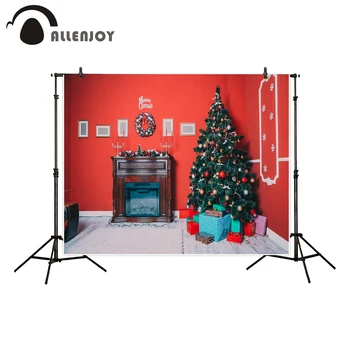 

Allenjoy photography backdrop Indoor Red wall christmas Fireplace Tree Gifts Frame Warm background photo studio fotografica