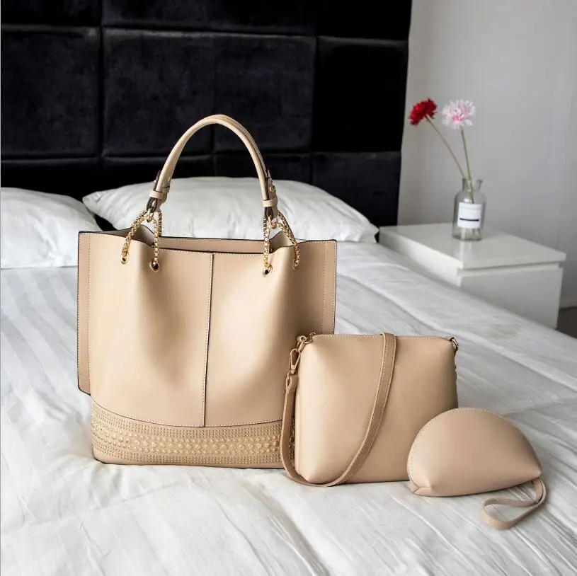 

Fashion women handbag simple solid color shoulder bag Composite Bag 3 in 1 Set