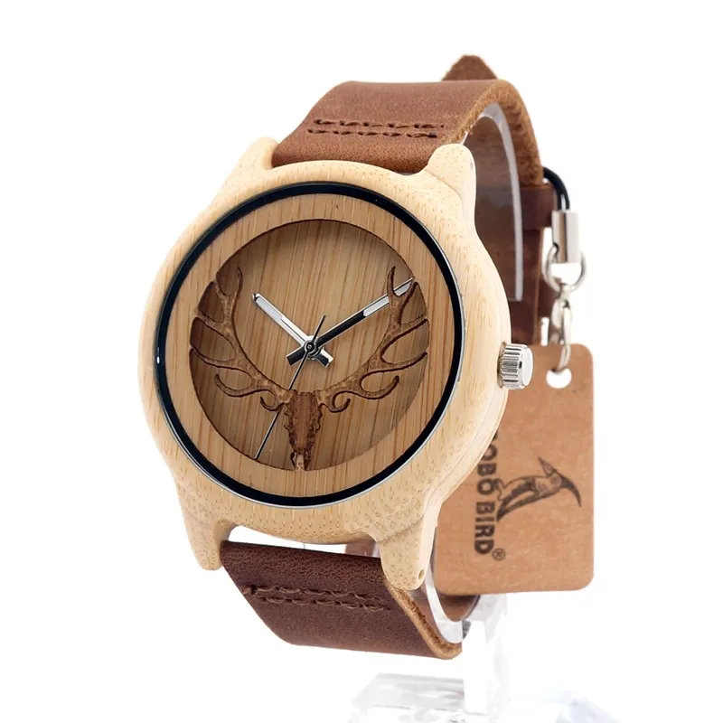 BOBO BIRD A27 Vintage Deer Head Skeleton Design Bamboo Wood Wrist font b Watch b font