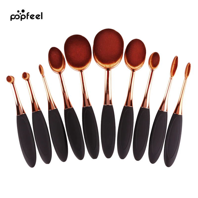 

Clearance!!! 10pcs pincel Rose Gold Oval toothbrush Makeup Brushes Super Soft Make up Brushes Set Foundation Powder Brush Kit