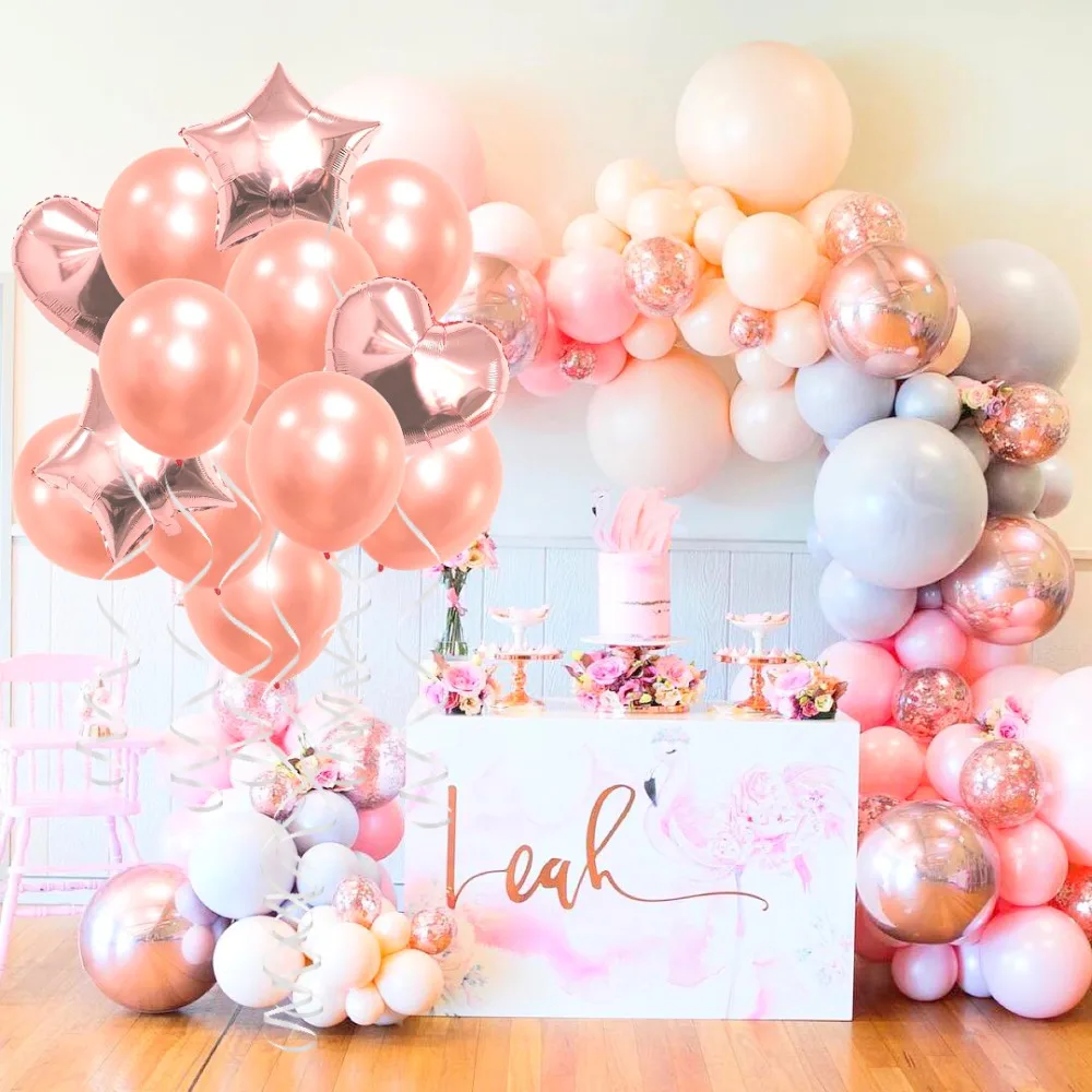 

14pcs Rose Gold Heart Balloons Foil Champagne Star Balloons Wedding Party Decor Latex Ballon for Birthday Party Decorations