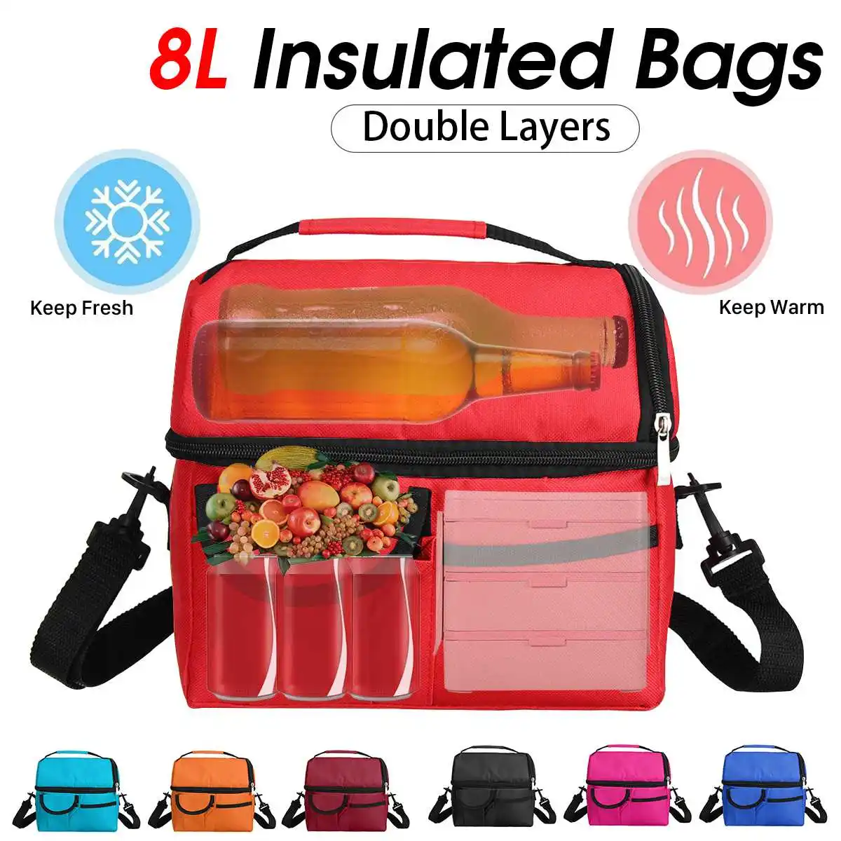 

Portable Lunch Bag Insulated Thermal Cooler Lunch Bag Women Men Reusable 8L Keep Cooler Warm Lunch Box Waterproof Storage Bags