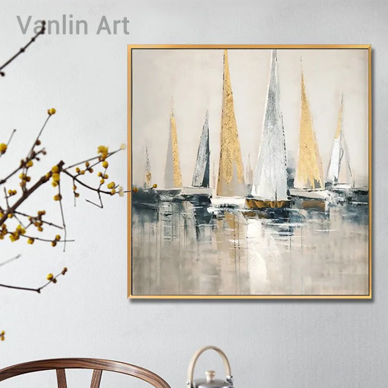 

100% handmade abstract oil painting Sea sailboat Modern painting background for living room hand painted Corridor aisle painting