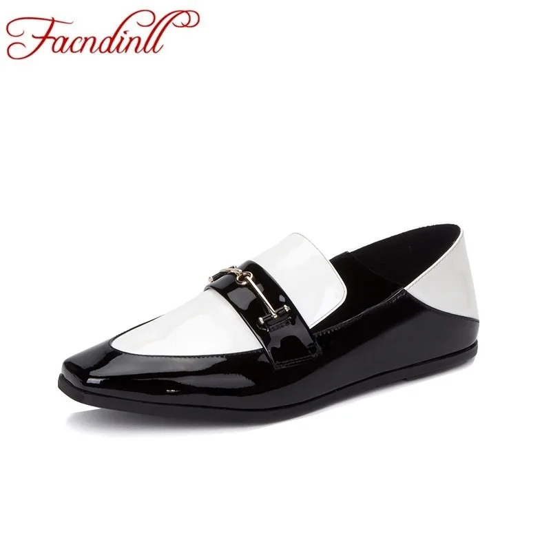 

FACNDINLL genuine leather women flat shoes ladies casual dress shoes new spring sutumn leather loafers black woman casual shoes