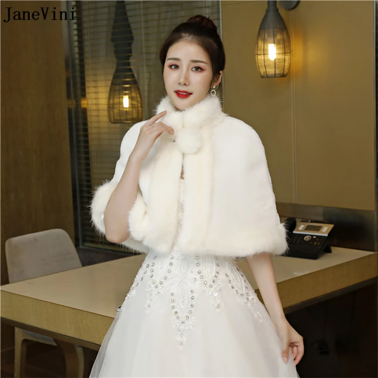 JaneVini 2018 Elegant Ivory Winter Faux Fur Bridal Wraps Women Wedding Cape Shawl Stoles Evening Party Jackets Bolero De Mariage JaneVini 2018 Elegant Ivory Winter Faux Fur Bridal Wraps Women Wedding Cape Shawl Stoles Evening Party Jackets Bolero De Mariage
