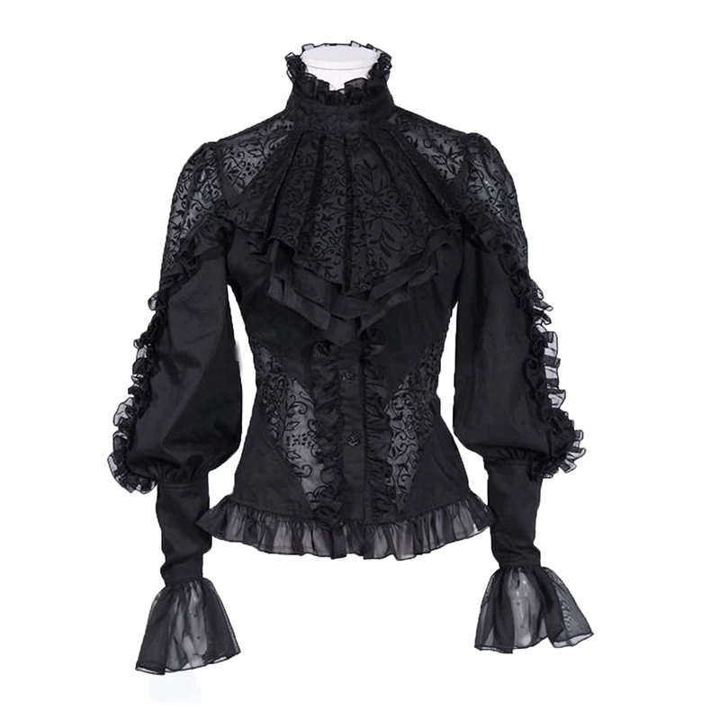 

2018 Spring Long sleeve Gothic Shirts Women Blouses black elegant retro mesh woman Tops Gothic Vintage Shirt lace blouse