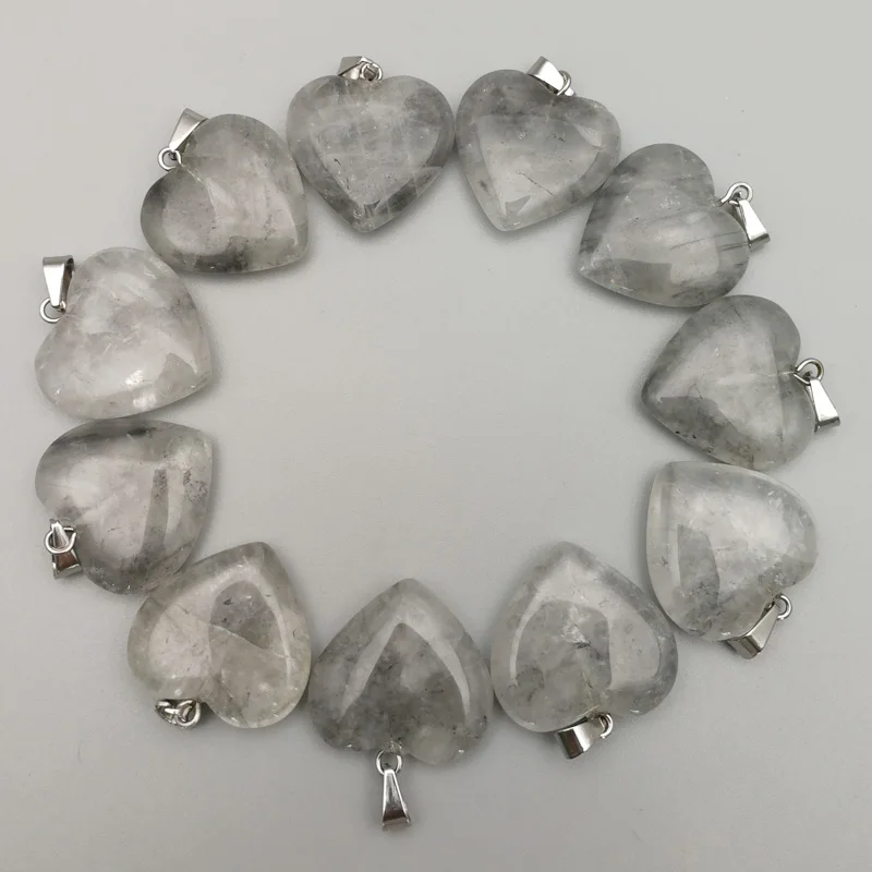 

Fashion Natural Stone Smoke gray Crystal Heart Pendants Necklaces Charms Women Men For Jewelry Making 50pcs/lot