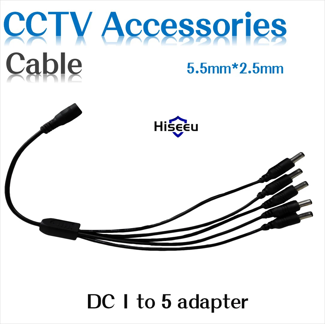  Hiseeu Wholesale DC Power Splitter Cable 1 Female to 5 2.1x5.5mm Dual Male For CCTV Camera System - 32507555318