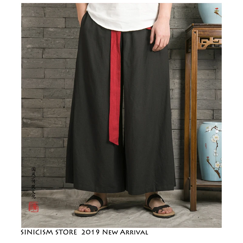 

Sinicism Store Solid Chinese Traditional Casual Pants Men 2019 Summer Kimono Vintage Pants for Men Elasticity Fold Retro Pants