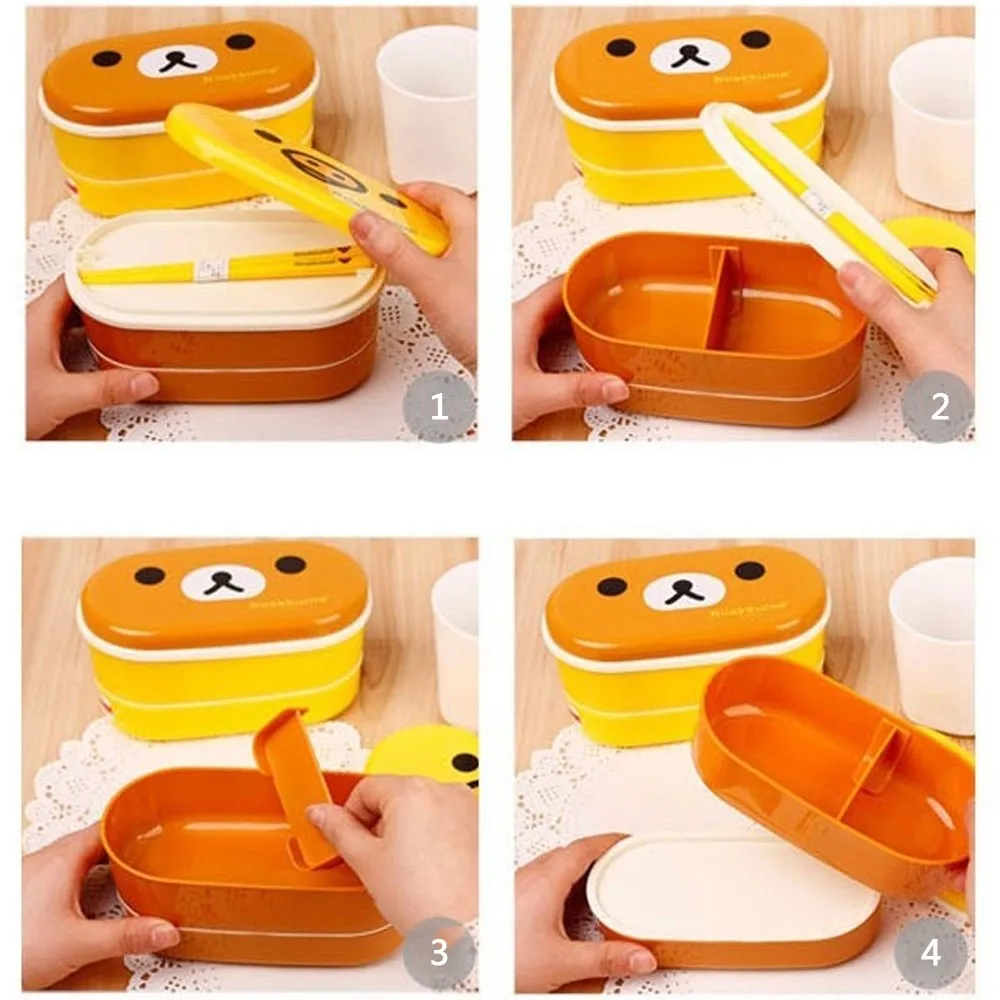 2 слоя мультфильм Rilakkuma Ланчбокс Bento контейнер для еды японский стиль пластмассовая коробка для завтрака