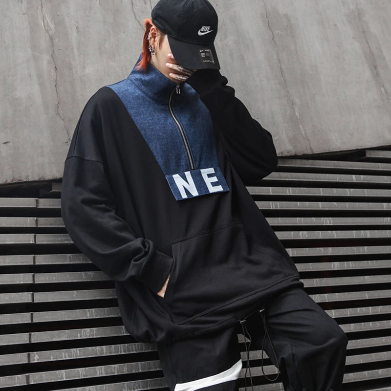 

New Swag Darkly Stylish Patchwork Printed Letter Loose Mens Sweatshirts Hip Hop Autumn Male Youth Punk Pullover Coats Streetwear