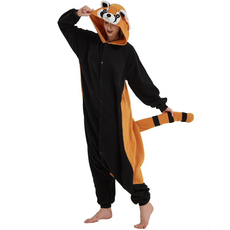 

Soft Fleece Animal Raccoon Kigurumi For Adults Pajamas Onesie Women Winter Sleepwear Men Night-Suit Halloween Nightie Pyjamas