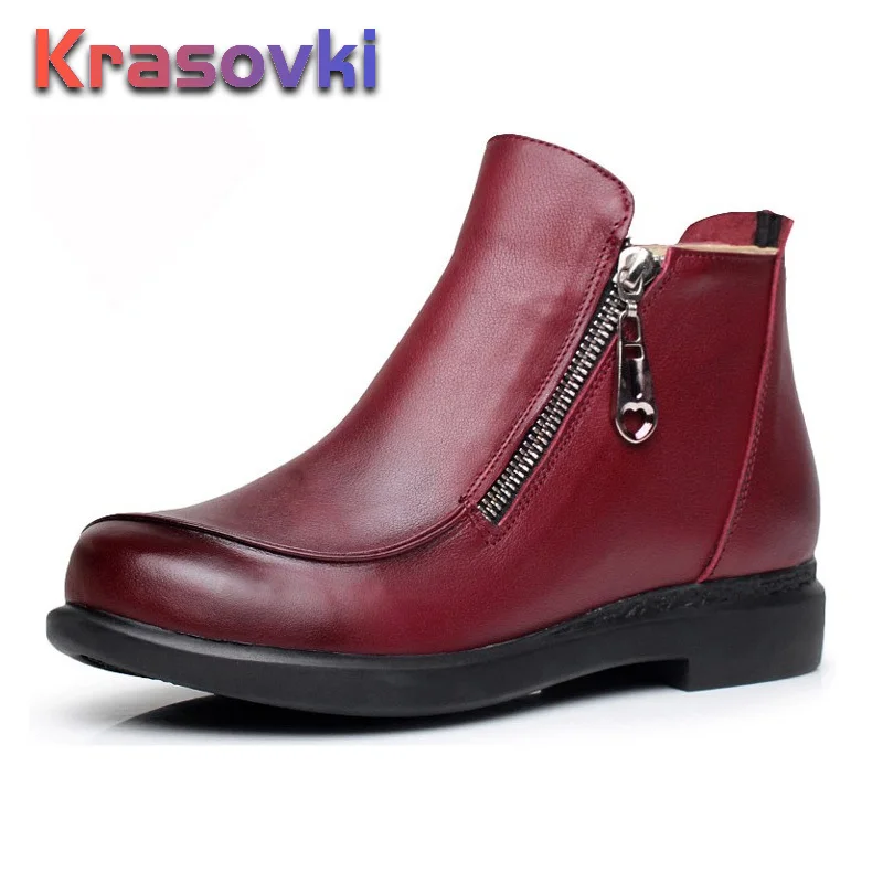 

2019 New Autumn lady Winter Short Flat Heels Shoes Genuine Leather Boots Side Zipper Women Ankle Boots Plus Size 41-43 for femal