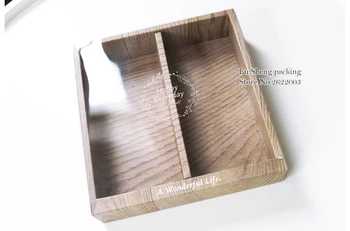 

22.5x22x5cm Wooden designed Clear PVC window Gift Boxes Packing PVC /Paper Cover Box Cake/Candy Wedding Favour Box50pcs/lot