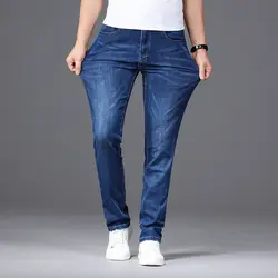 2019 новые весенне-осенние мужские джинсы, средний вес, прямой крой, эластичные хлопковые брюки, мужские джинсы, брюки, брендовая одежда, плюс