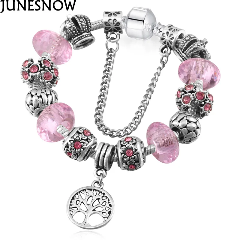 Винтажный серебряный шарм браслет и браслет с деревом жизни кулон и три цвета Хрустальный шар Motherly pan браслет
