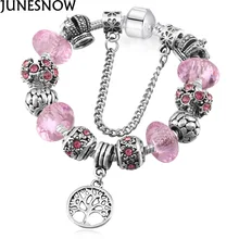 Винтажный серебряный шарм браслет и браслет с деревом жизни кулон и три цвета Хрустальный шар Motherly pan браслет
