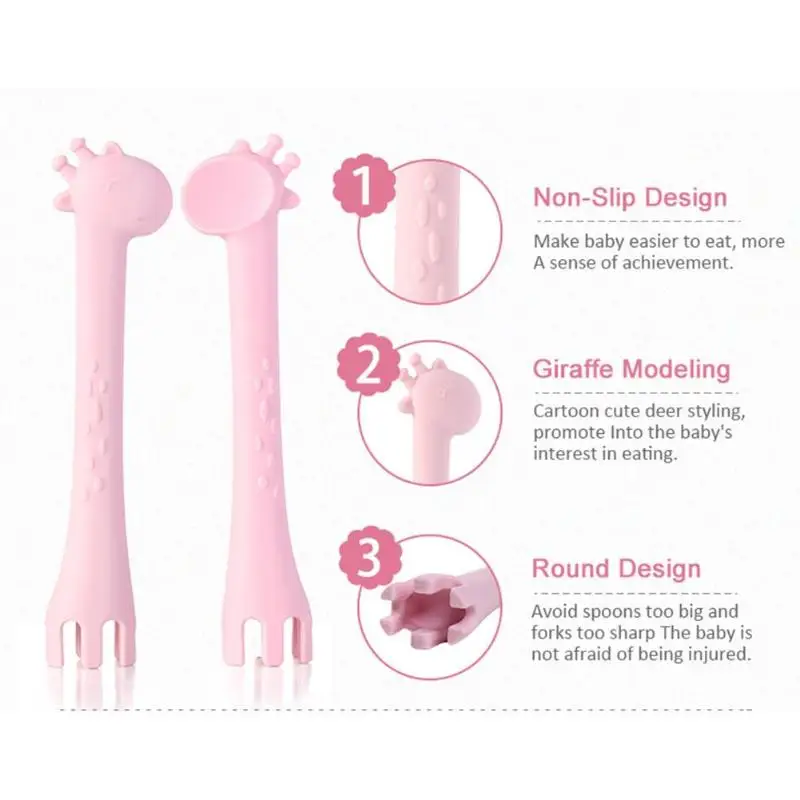 3 in 1 Silicone Baby Teether Cartoon Giraffe Teething Pacifier Fork Spoon Oral Care Baby Teether Accessories Baby Care