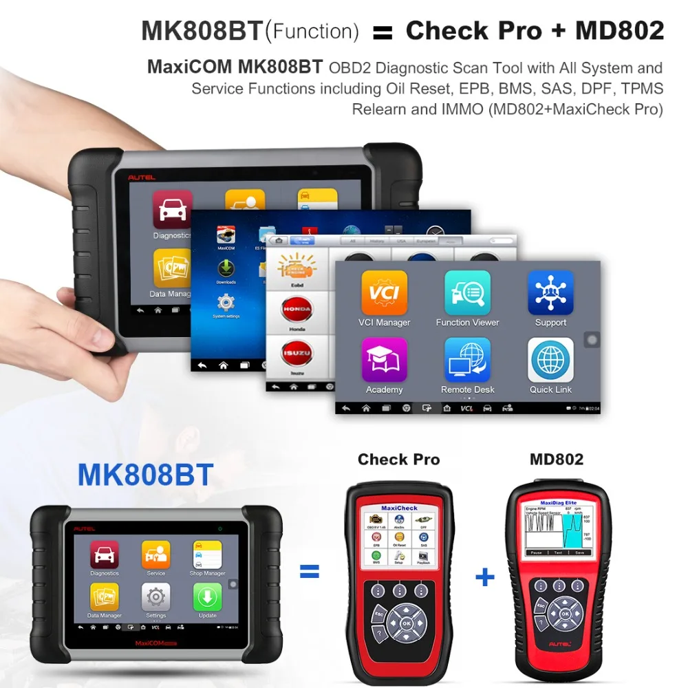 2019 Newest Autel MaxiCOM MK808BT OBD2 Auto Scanner Car Diagnostic Tool   IMMO/EPB/SAS/BMS/TPMS/DPF Upgraded Version of MK808