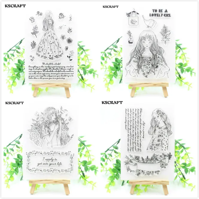 

KSCRAFT Lovely Girl Transparent Clear Silicone Stamps for DIY Scrapbooking/Card Making/Kids Fun Decoration Supplies M65