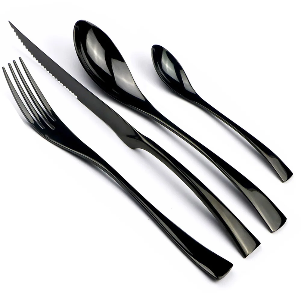 

1 PC Shiny Black Kitchen Dinnerware Set Cutlery set Silverware Stainless Steel Utensils Steak Knife Teaspoon Scoop Salad Fork