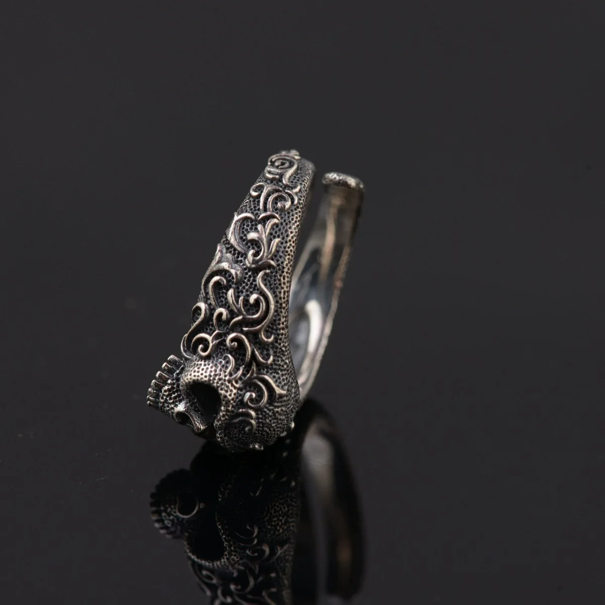 Готические кольца в стиле панк с черепом для мужчин и женщин, 925 пробы ювелирные изделия из серебра, винтажные кольца с гравировкой в виде цветка и скелета