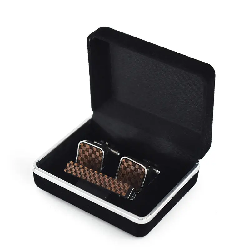 

French Men Vintage Wood Gift Alloy Copper Metal Necktie Bar Luxury Groom Wedding Party Wooden Cufflinks Neck Shirt Tie Clips Set