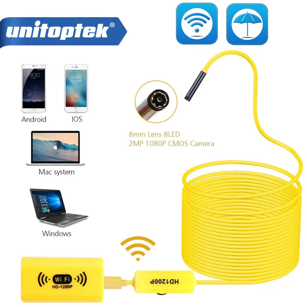 

WIFI Endoscope Camera Full HD 1200P 8mm Android iPhone Snake Rigid Cable Wireless IOS Waterproof Borescope 8 LED 2MP USB Camera