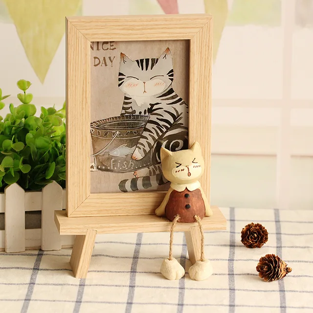 6 inch Lovely Cat Creative Wooden Photo Frame Desktop Stand Cat Photo