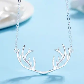 

New Bohemian Deer Antlers Choker Necklaces Jewelry 925 Sterling Silver Necklaces Pendants For Women Girls Colar Bijoux